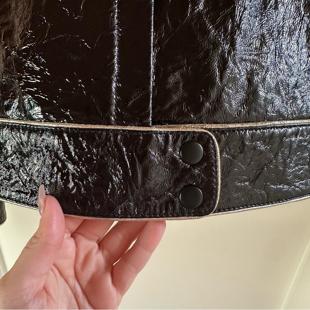 7 For All Mankind Black and White Leather Jacket with Architectural Stitching - Picture 4 of 14
